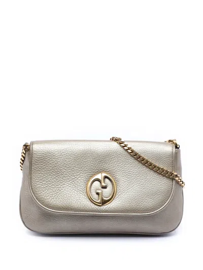Pre-owned Gucci 2016-2025 Medium Leather 1973 Chain Crossbody Bag In Gold