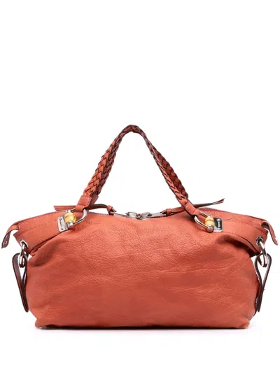 Pre-owned Gucci 2016-2025 Medium Leather Bamboo Bar Tote Bag In Orange