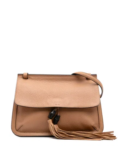 Pre-owned Gucci 2016-2025 Medium Leather Bamboo Daily Crossbody Bag In Brown