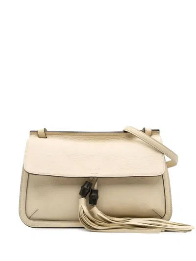 Pre-owned Gucci 2016-2025 Medium Leather Bamboo Daily Crossbody Bag In White