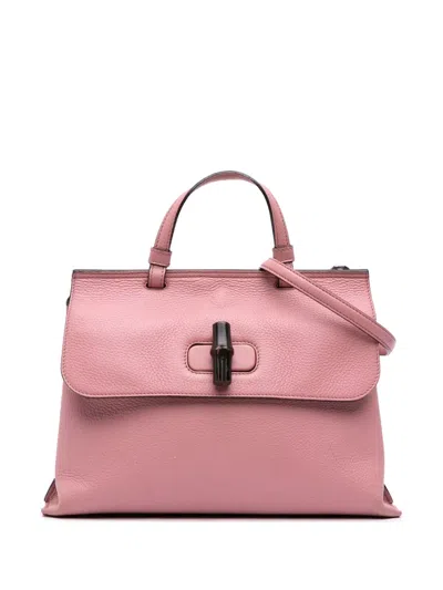 Pre-owned Gucci 2016-2025 Medium Leather Bamboo Daily Satchel In Pink