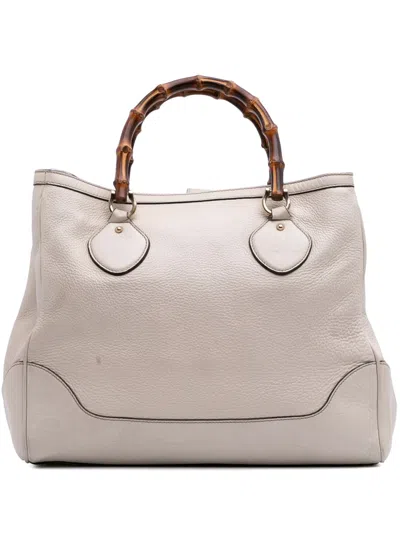 Pre-owned Gucci 2016-2025 Medium Leather Bamboo Diana Tote Bag In White
