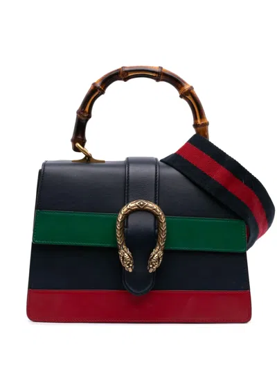 Pre-owned Gucci 2016-2025 Medium Leather Bamboo Dionysus Web Satchel In Blue