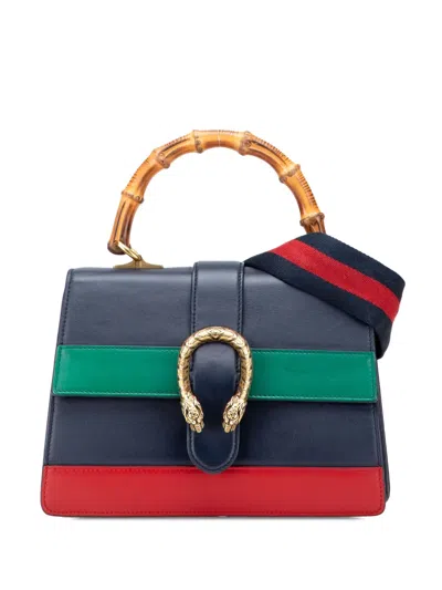Pre-owned Gucci 2016-2025 Medium Leather Bamboo Dionysus Web Satchel In Blue