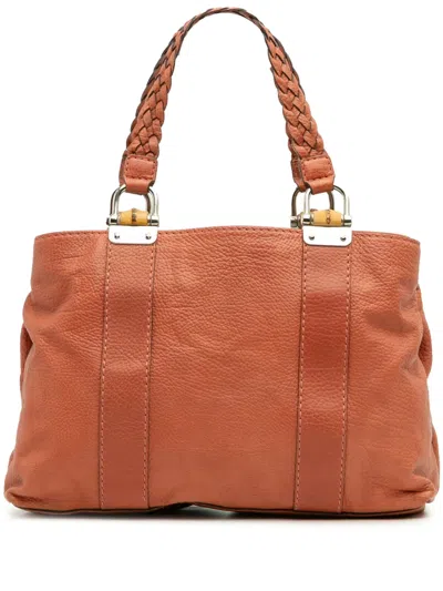 Pre-owned Gucci 2016-2025 Medium Leather Bamboo Libeccio Tote Bag In Orange