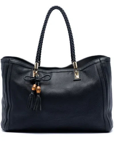 Pre-owned Gucci 2016-2025 Medium Leather Bella Tote Bag In Black