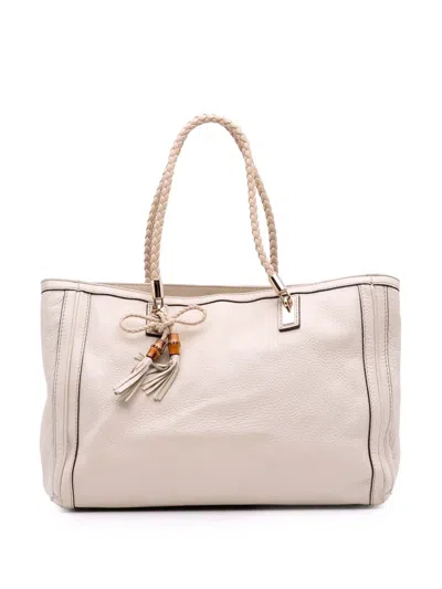 Pre-owned Gucci 2016-2025 Medium Leather Bella Tote Bag In White