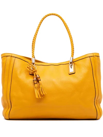 Pre-owned Gucci 2016-2025 Medium Leather Bella Tote Bag In Yellow