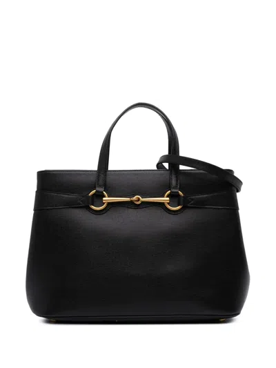 Pre-owned Gucci 2016-2025 Medium Leather Bright Bit Satchel In Black