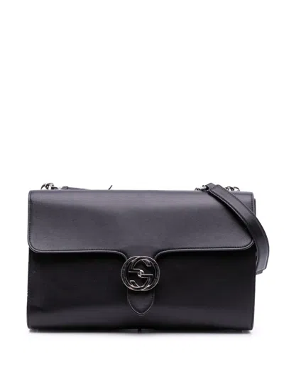 Pre-owned Gucci 2016-2025 Medium Leather Dollar Interlocking G Crossbody Bag In Black