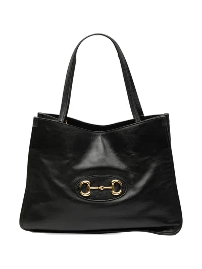 Pre-owned Gucci 2016-2025 Medium Leather Horsebit 1955 Tote Bag In Black
