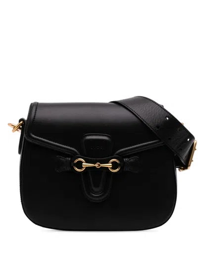 Pre-owned Gucci 2016-2025 Medium Leather Lady Web Crossbody Bag In Black