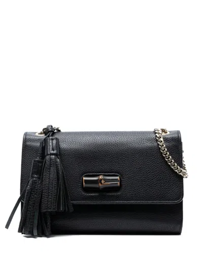 Pre-owned Gucci 2016-2025 Medium Leather Miss Bamboo Crossbody Bag In Black