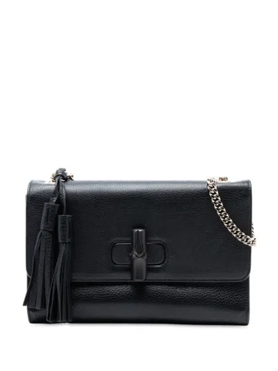 Pre-owned Gucci 2016-2025 Medium Leather Miss Bamboo Crossbody Bag In Black
