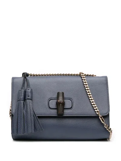 Pre-owned Gucci 2016-2025 Medium Leather Miss Bamboo Crossbody Bag In Blue