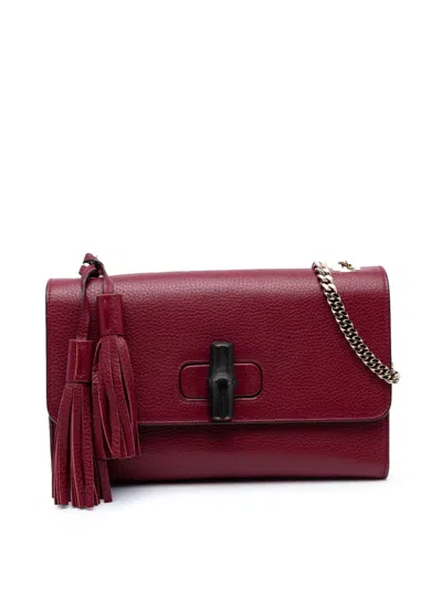 Pre-owned Gucci 2016-2025 Medium Leather Miss Bamboo Crossbody Bag In Red