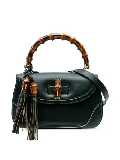 Pre-owned Gucci 2016-2025 Medium Leather New Bamboo Top Handle Bag Satchel In Green