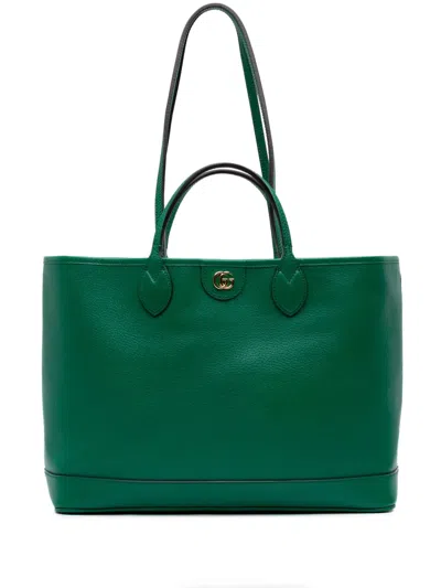 Pre-owned Gucci 2016-2025 Medium Leather Ophidia Tote Satchel In Green