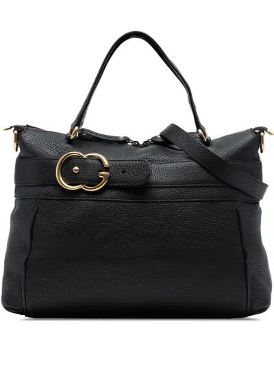 Pre-owned Gucci 2016-2025 Medium Leather Ride Top Handle Bag Satchel In Black