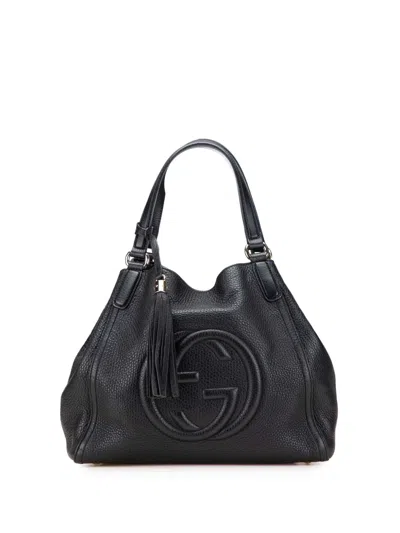 Pre-owned Gucci 2016-2025 Medium Leather Soho Cellarius Tote Bag In Black