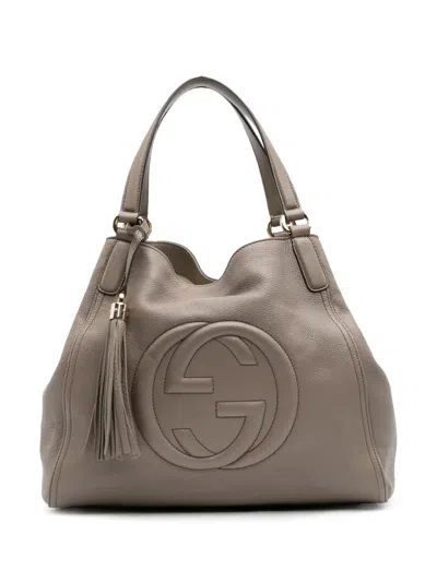 Pre-owned Gucci 2016-2025 Medium Leather Soho Cellarius Tote Bag In Brown