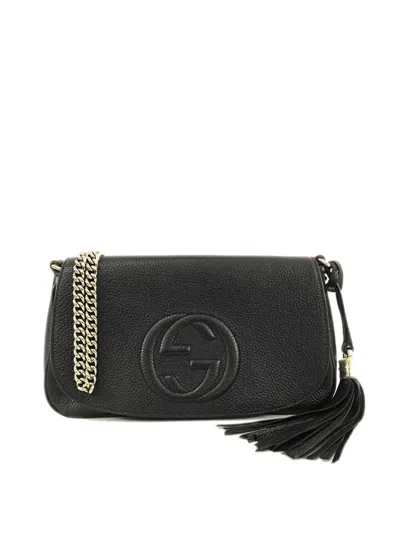 Pre-owned Gucci 2016-2025 Medium Leather Soho Chain Flap Crossbody Bag In Black