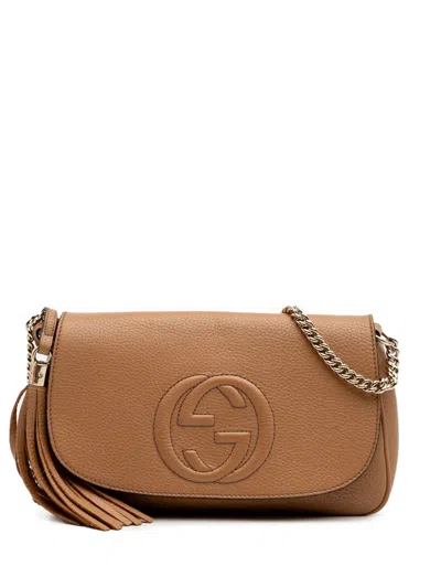 Pre-owned Gucci 2016-2025 Medium Leather Soho Chain Flap Crossbody Bag In Brown