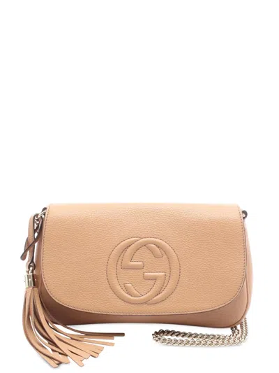 Pre-owned Gucci 2016-2025 Medium Leather Soho Chain Flap Crossbody Bag In Brown