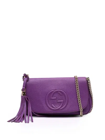 Pre-owned Gucci 2016-2025 Medium Leather Soho Chain Flap Crossbody Bag In Purple