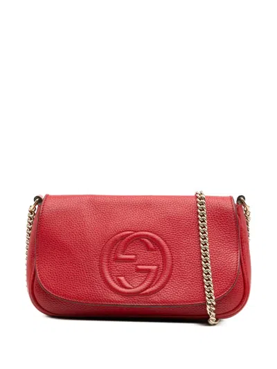Pre-owned Gucci 2016-2025 Medium Leather Soho Chain Flap Crossbody Bag In Red