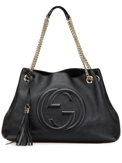 Pre-owned Gucci 2016-2025 Medium Leather Soho Chain Tote Bag In Black