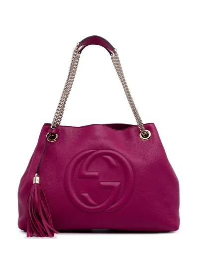 Pre-owned Gucci 2016-2025 Medium Leather Soho Chain Tote Bag In Pink