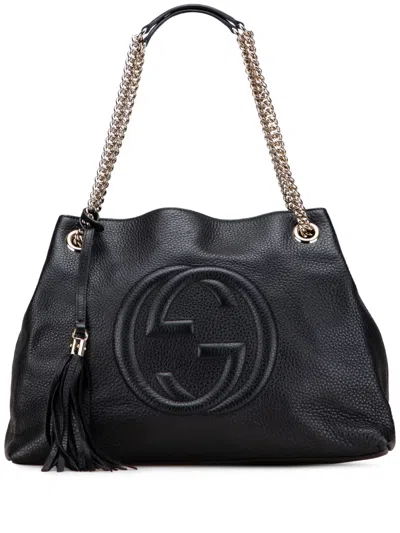 Pre-owned Gucci 2016-2025 Medium Leather Soho Chain Tote Bag In Black