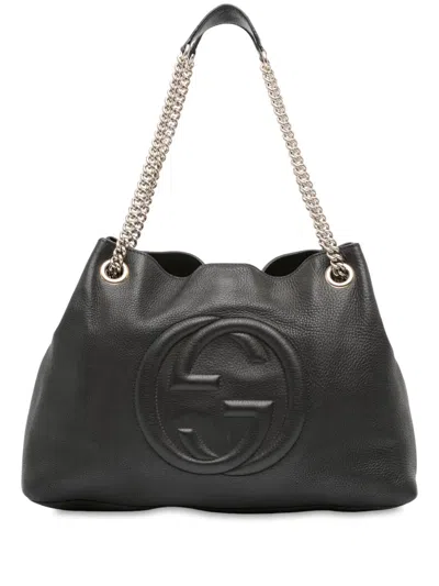 Pre-owned Gucci 2016-2025 Medium Leather Soho Chain Tote Bag In Black