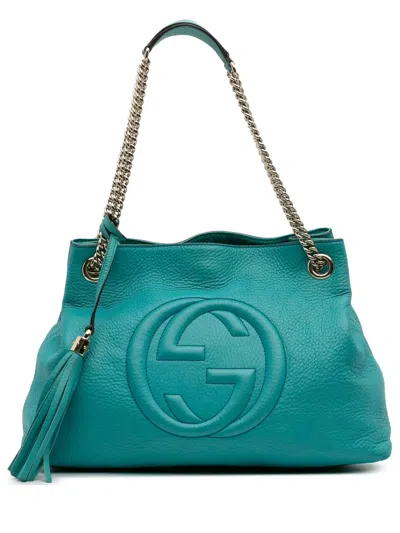Pre-owned Gucci 2016-2025 Medium Leather Soho Chain Tote Bag In Blue