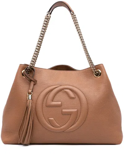 Pre-owned Gucci 2016-2025 Medium Leather Soho Chain Tote Bag In Brown