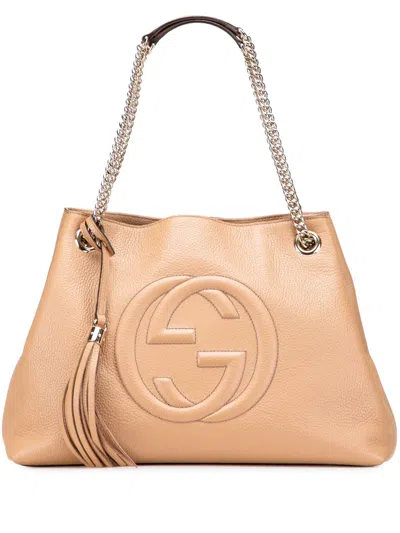 Pre-owned Gucci 2016-2025 Medium Leather Soho Chain Tote Bag In Brown