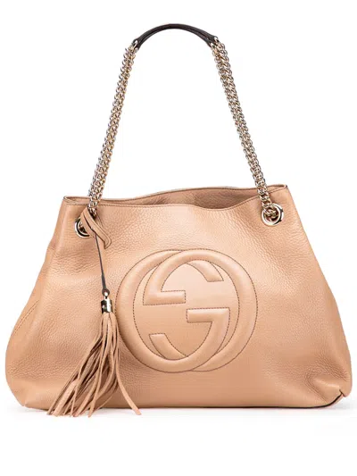 Pre-owned Gucci 2016-2025 Medium Leather Soho Chain Tote Bag In Brown