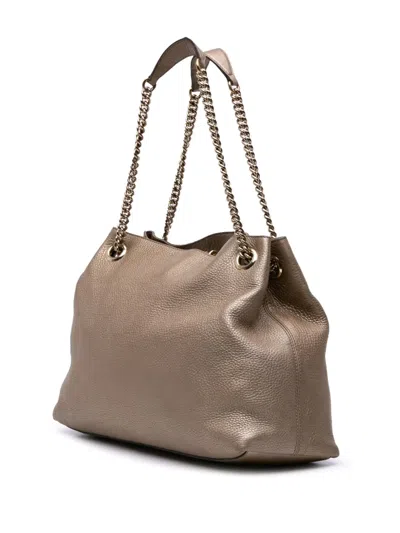 Pre-owned Gucci 2016-2025 Medium Leather Soho Chain Tote Bag In Gold