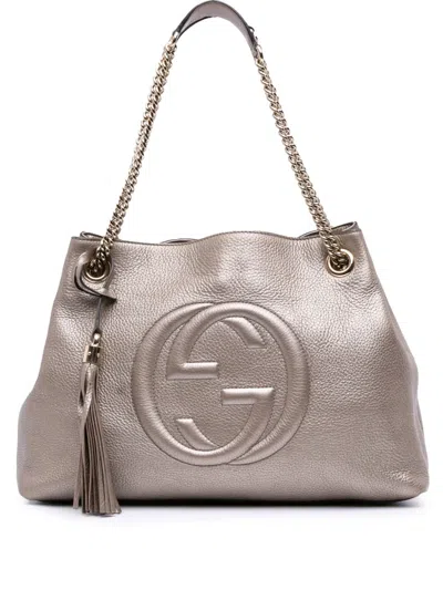 Pre-owned Gucci 2016-2025 Medium Leather Soho Chain Tote Bag In Gold