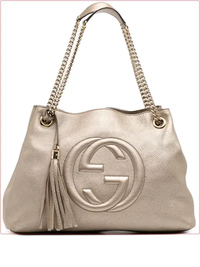 Pre-owned Gucci 2016-2025 Medium Leather Soho Chain Tote Bag In Gold
