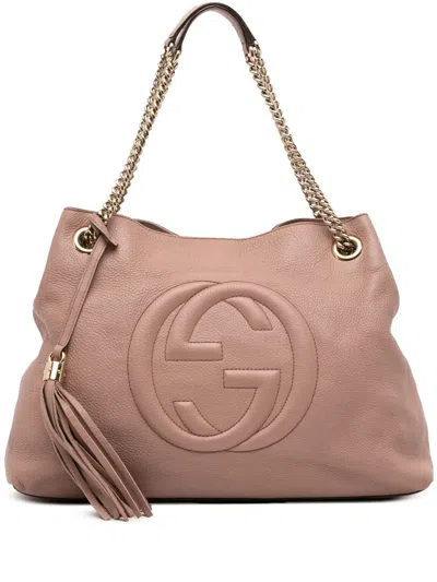 Pre-owned Gucci 2016-2025 Medium Leather Soho Chain Tote Bag In Pink