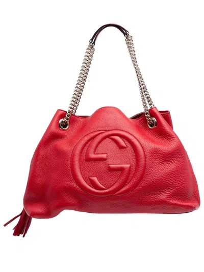 Pre-owned Gucci 2016-2025 Medium Leather Soho Chain Tote Bag In Red