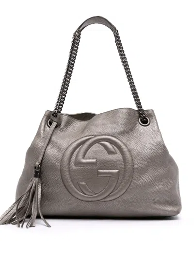 Pre-owned Gucci 2016-2025 Medium Leather Soho Chain Tote Bag In Silver
