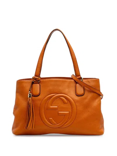 Pre-owned Gucci 2016-2025 Medium Leather Soho Working Satchel In Orange