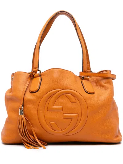 Pre-owned Gucci 2016-2025 Medium Leather Soho Working Satchel In Orange