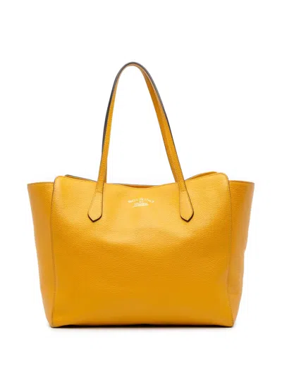 Pre-owned Gucci 2016-2025 Medium Leather Swing Tote Bag In Yellow
