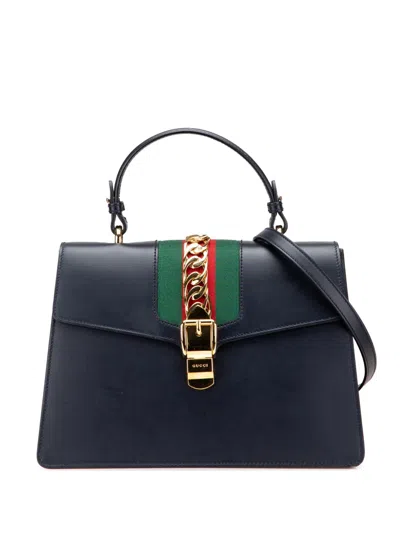 Pre-owned Gucci 2016-2025 Medium Leather Sylvie Top Handle Bag Satchel In Black