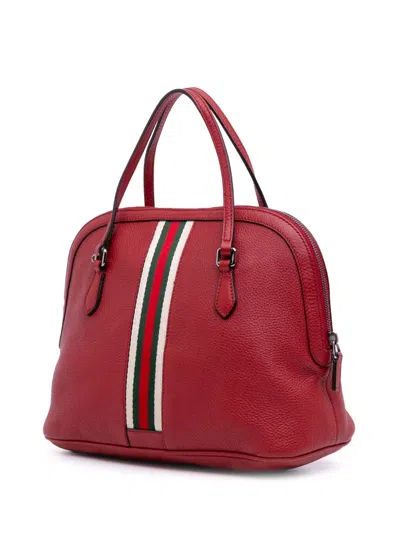 Pre-owned Gucci 2016-2025 Medium Leather Web Dome Satchel In Red
