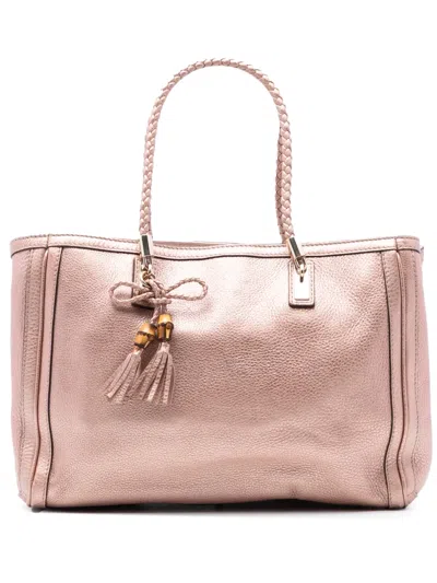 Pre-owned Gucci 2016-2025 Medium Metallic Leather Bella Tote Bag In Pink